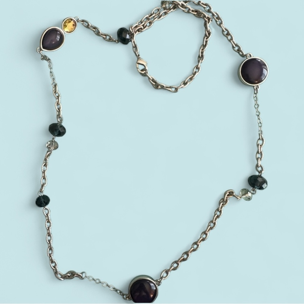 Elegant Long Silver and Navy Women's Necklace